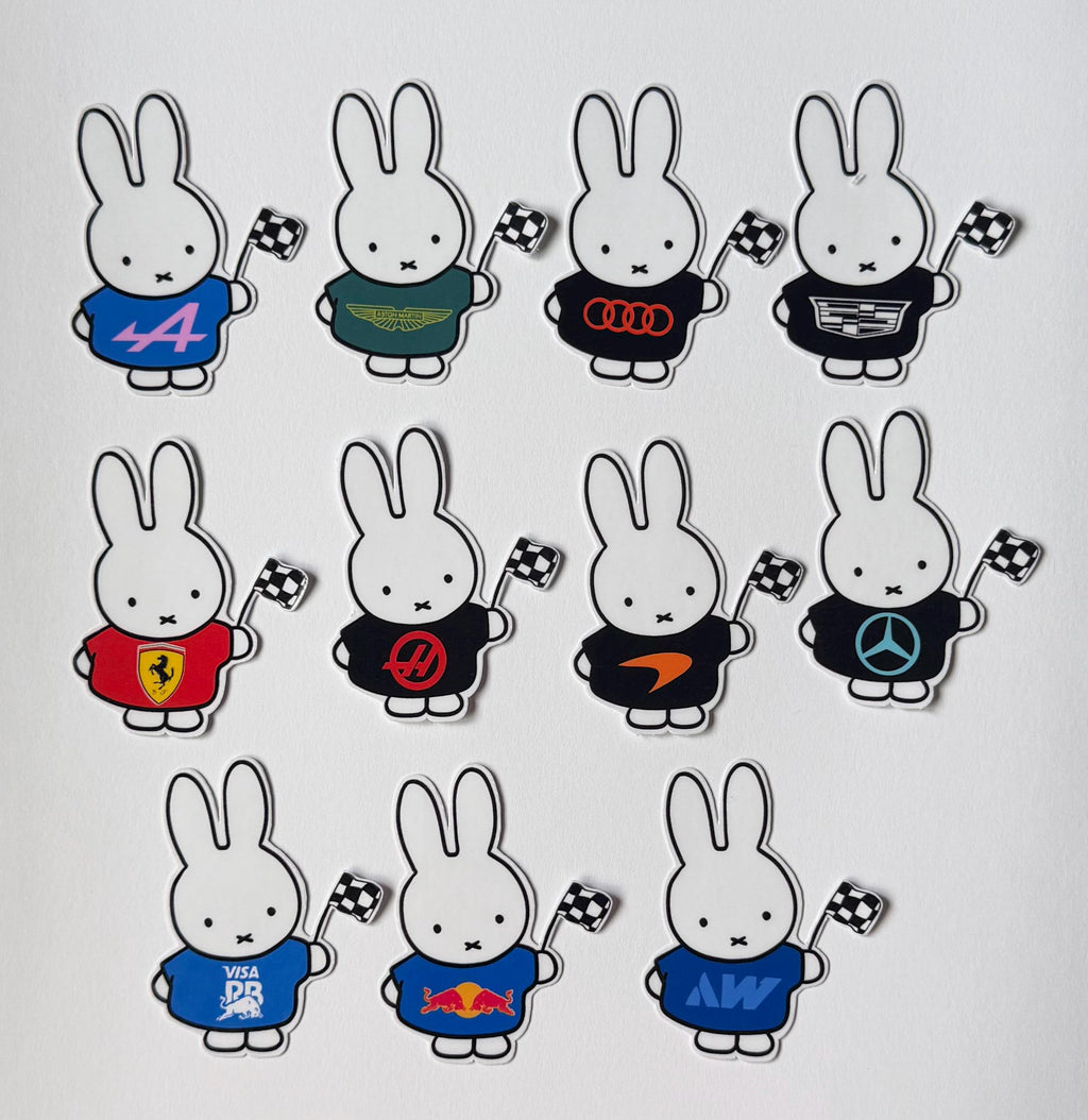 Autocollant vinyle Miffy Lapin inspiré de la Formule 1 | Décalcomanie inspirée de la F1