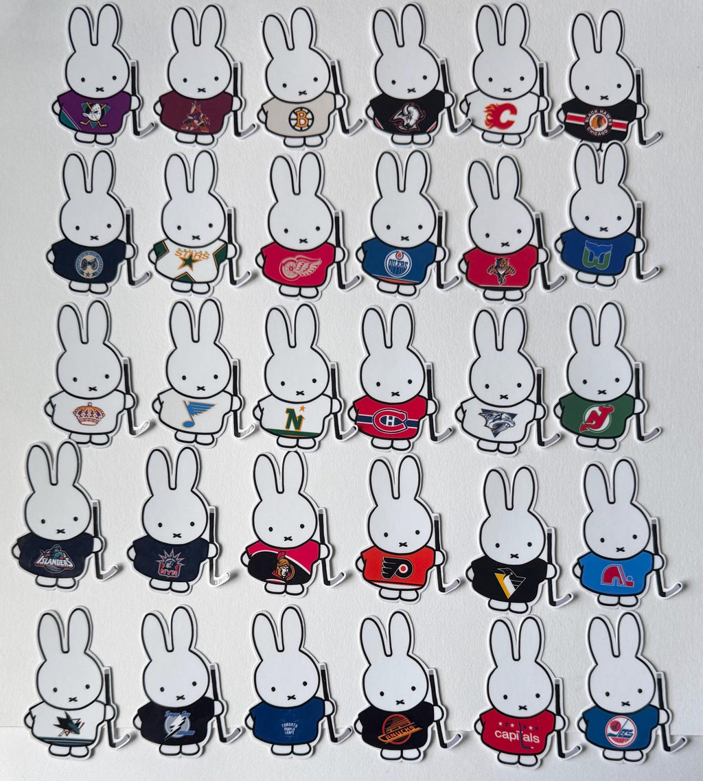 Autocollant Lapin d'inspiration Rétro/Vintage Équipe LNH | Décalque inspiré Miffy Hockey sur Glace