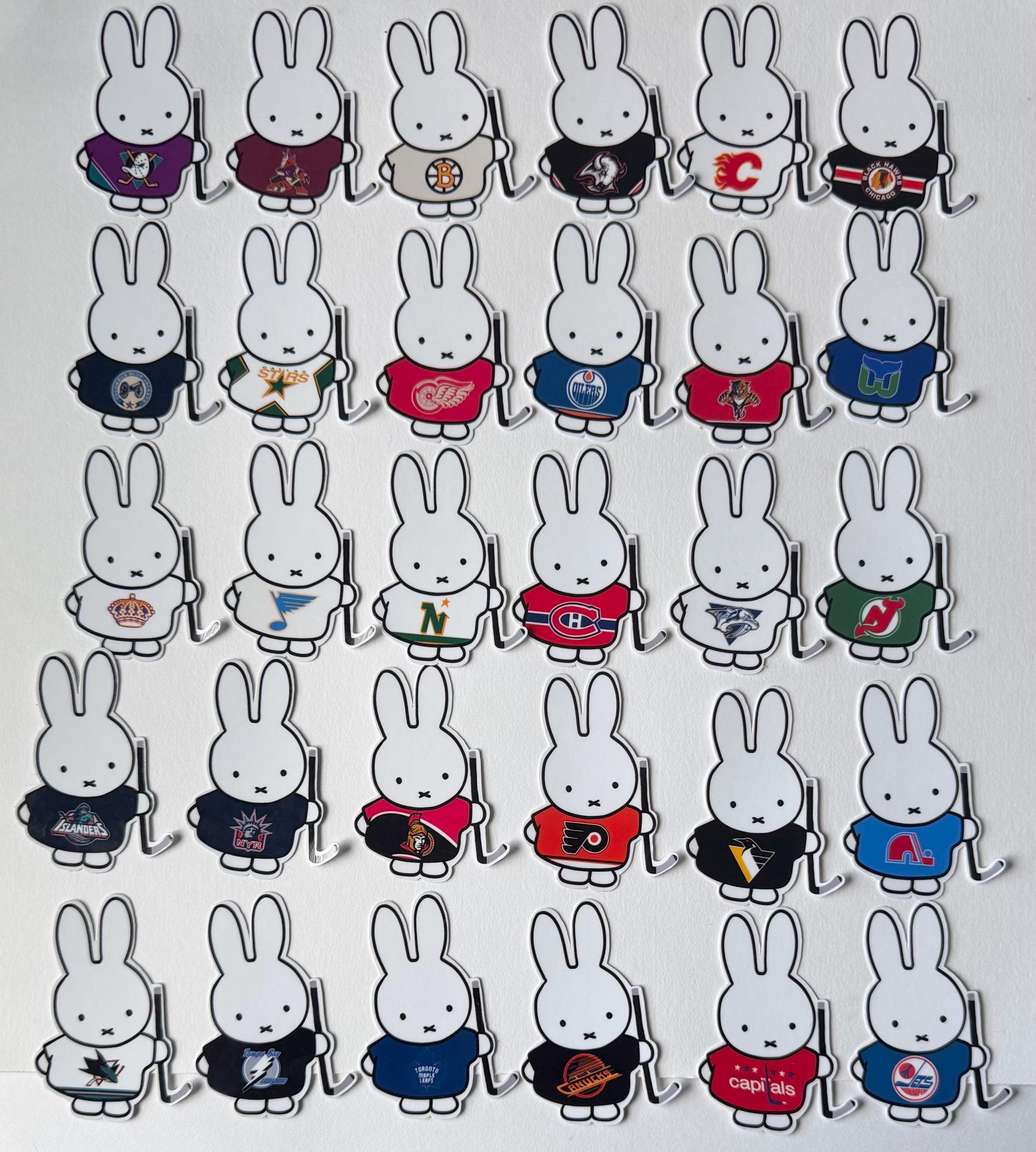 Autocollant Lapin d'inspiration Rétro/Vintage Équipe LNH | Décalque inspiré Miffy Hockey sur Glace