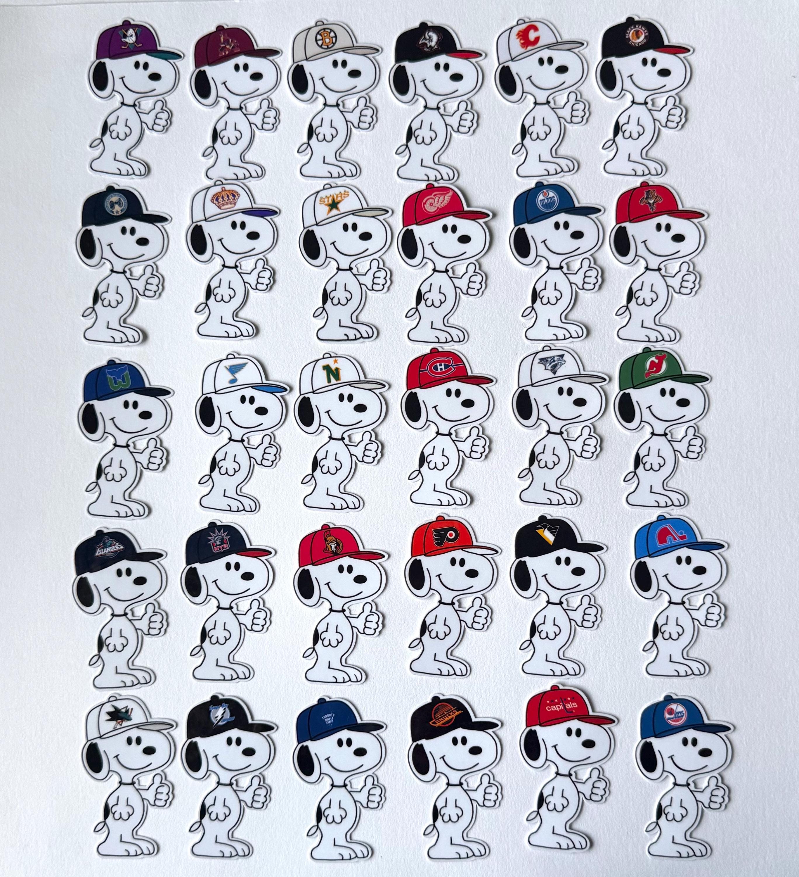 Autocollant vinyle chiot inspiré des équipes de la LNH rétro/vintage | Décalcomanie Snoopy inspirée du hockey sur glace