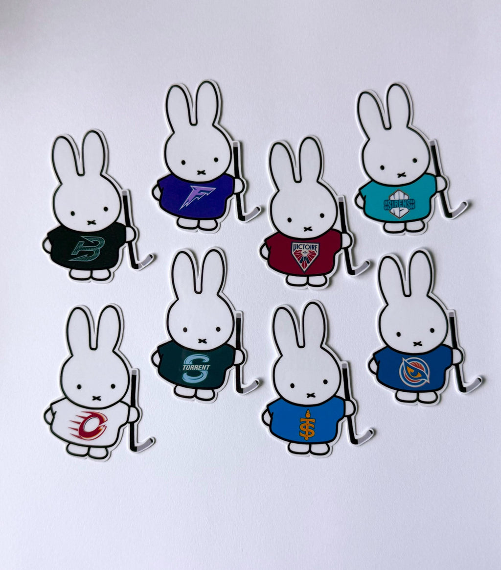 Autocollant vinyle lapin Miffy inspiré des équipes de la PWHL | Décalque inspiré du hockey